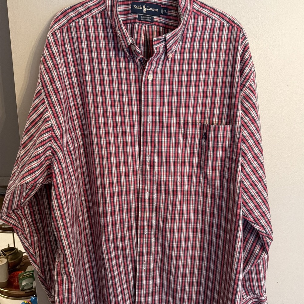 Polo Ralph Lauren Mens Big Shirt ButtonUp Red Black White Plaid Size XL